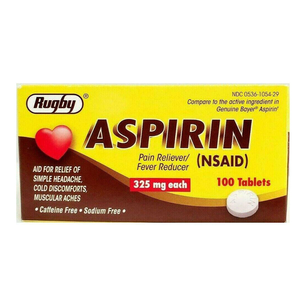 Rugby Aspirin 325 Mg Pain Releaver and Fever Reducer Tablets, 100 Ea