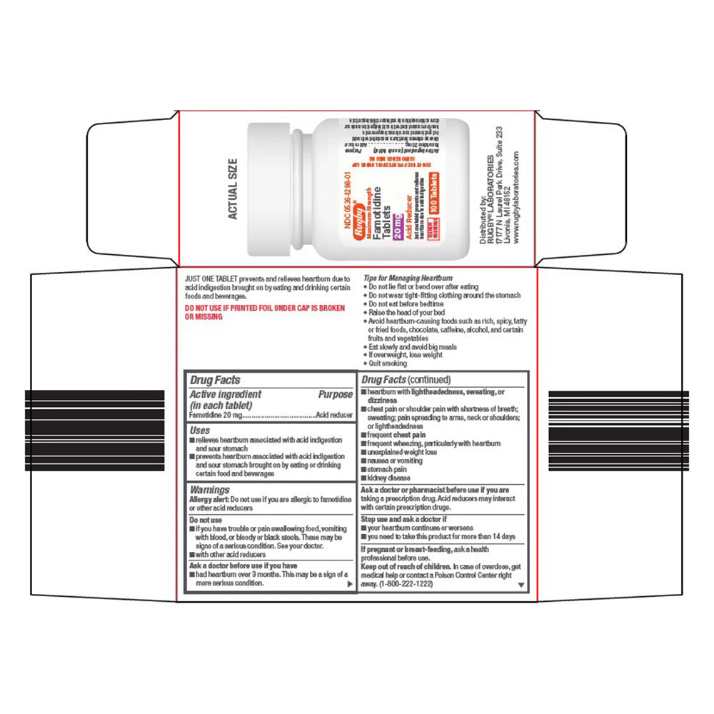 Rugby Famotidine 20 Mg Acid Reducer Tablets, 100 Ea