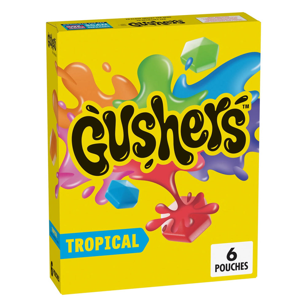 Gushers Tropical Fruit Flavored Fruity Filled Candy Snacks for Kids and Adults 0.8Oz (23g) 6Ea