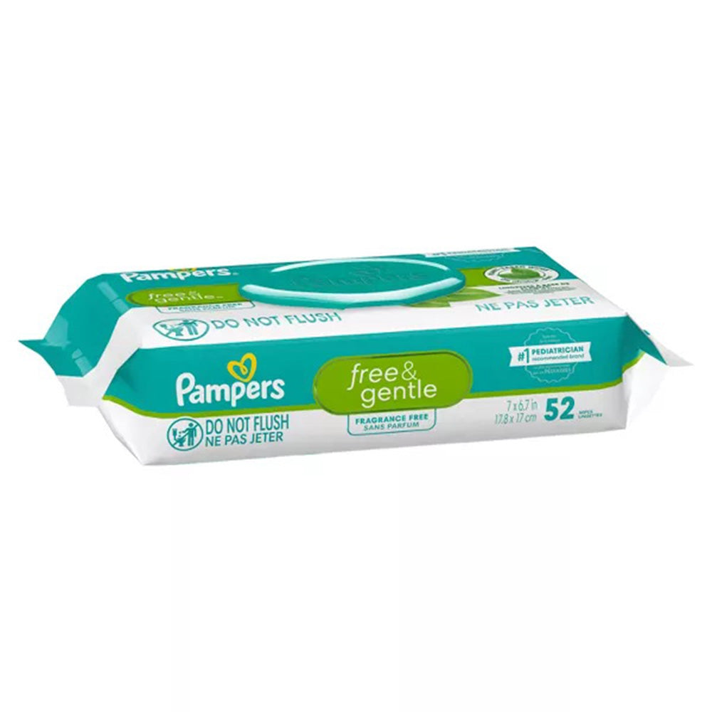 Pampers Free and Gentle Baby Wipes Frangrance Free 52Ea