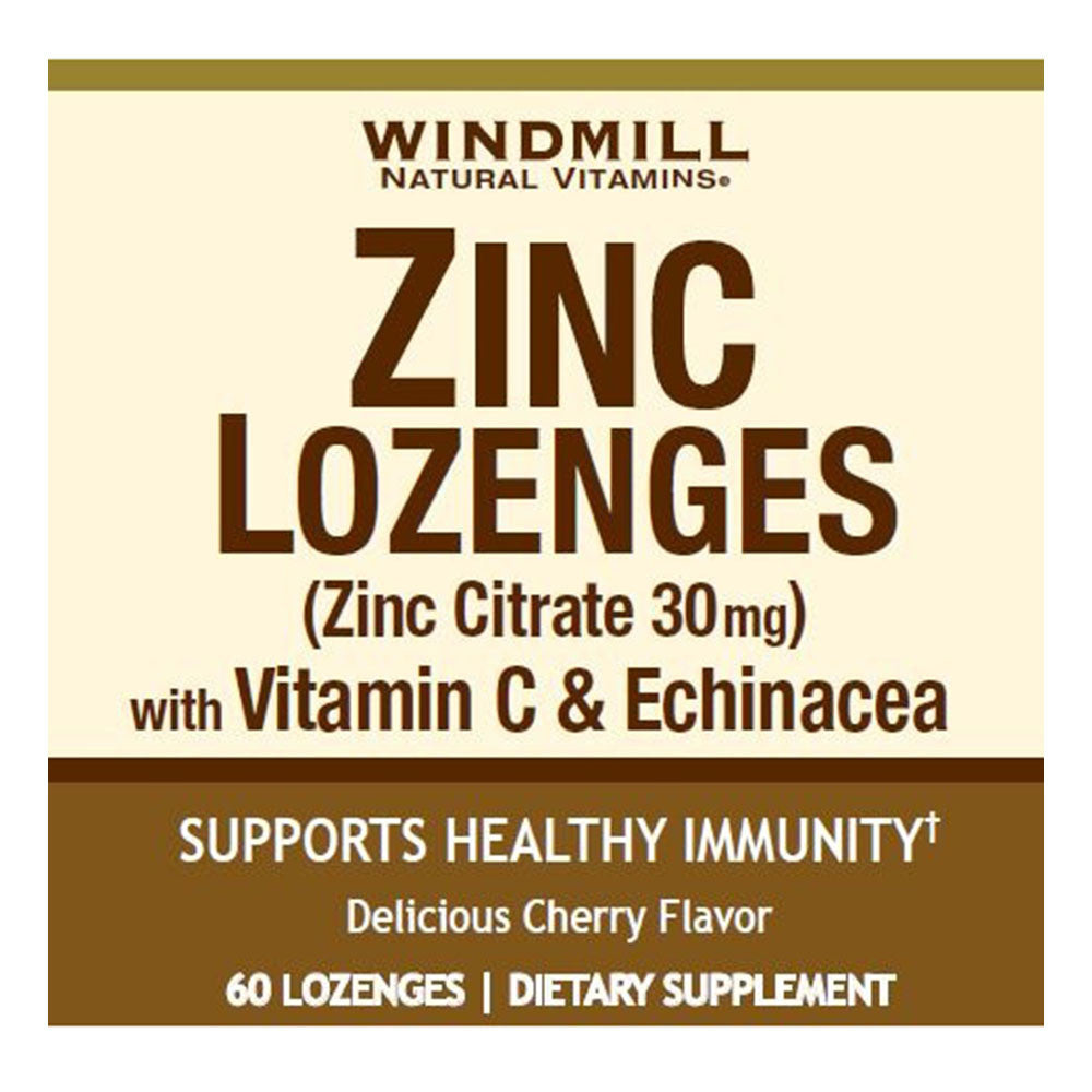 Windmill Vitamins Zinc Lozenges With C & Echinacea, Cherry Flavor, 60 Ea