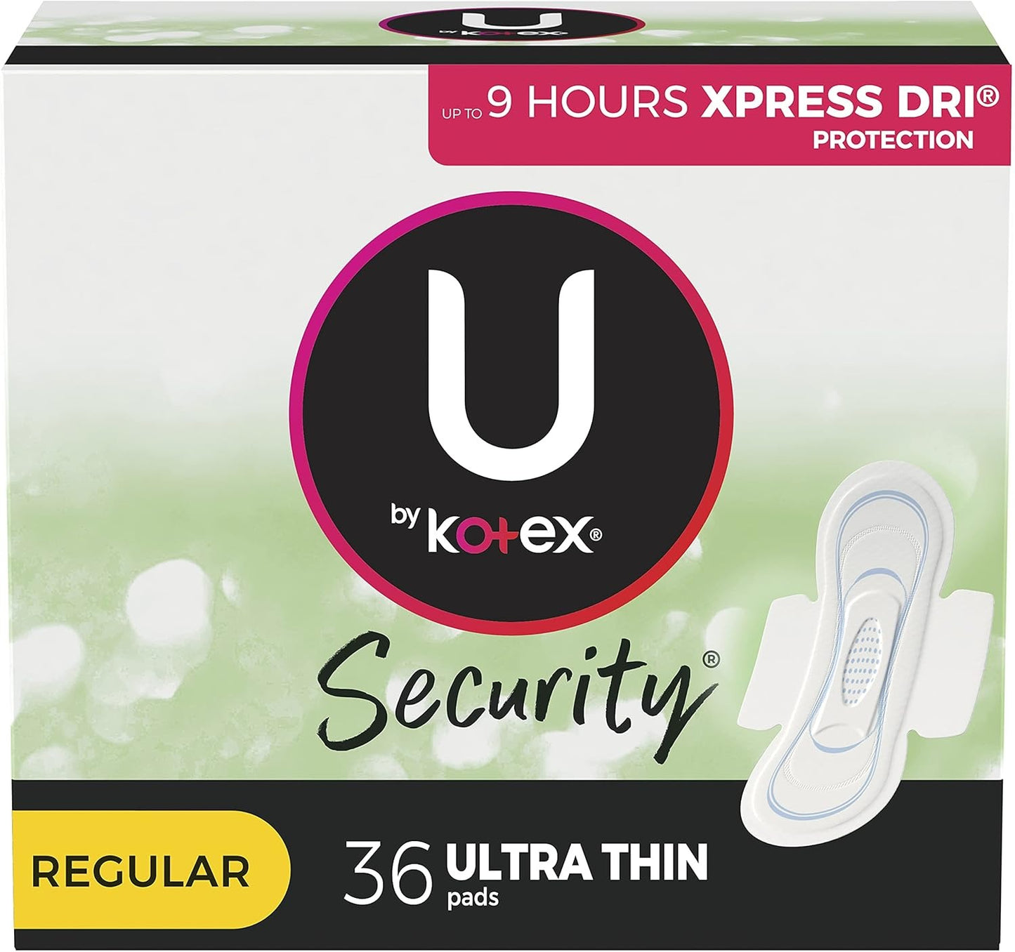 Kotex U Regular with Wings Absorbent Ultra Regular Pads for Women 36Ea