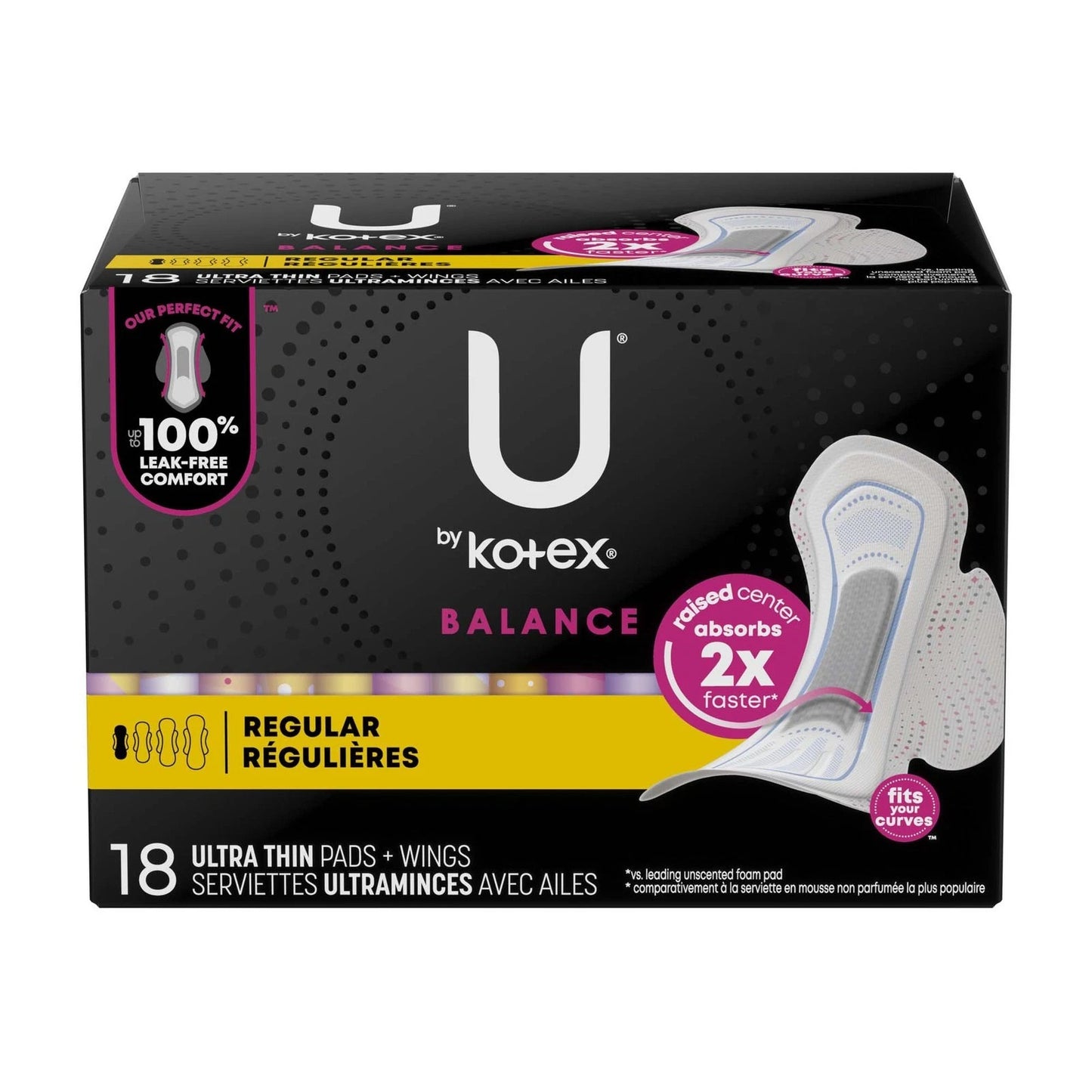 Kotex U Balanced with Wings Absorbent Thin Maxi Pads for Women 18Ea