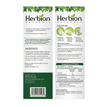 Herbion Naturals Throat Spray, Soothes Respiratory Discomfort, 1 Ea