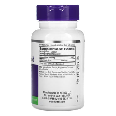 Natrol Alpha Lipoic Acid Capsule 600Mg, 30 Ea
