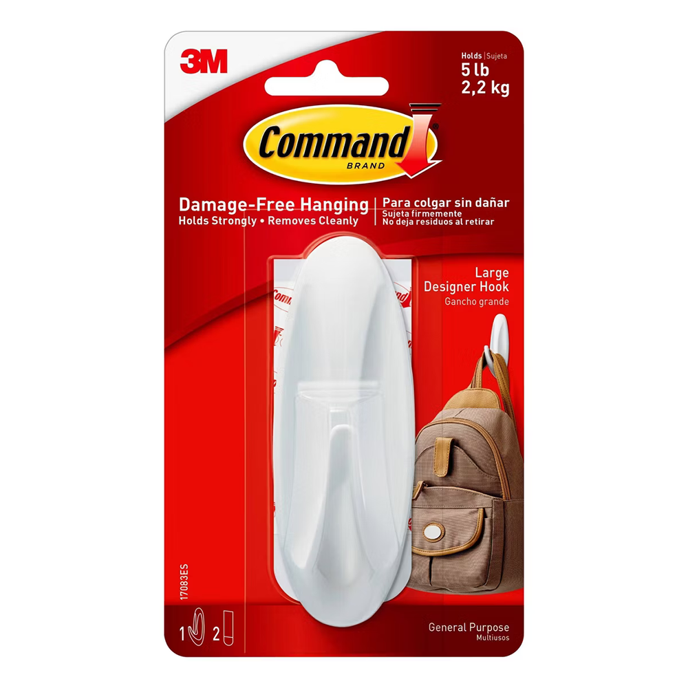 3M Command Large Designer Hook White, Large, 5Lb