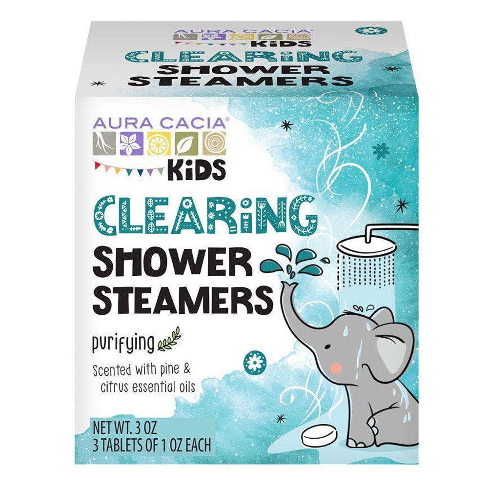 Aura Cacia Kids Clearing Shower Steamers Pine Citrus Essential Oil Purifying Scent Formula 3Oz