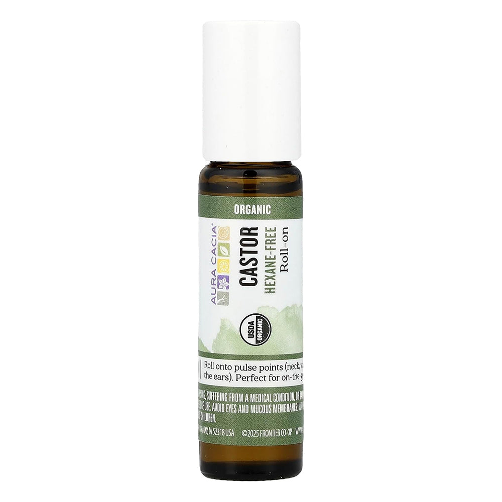 Aura Cacia Organic Castor Oil Hexane-Free Roll On Applicator 0.31Oz (9.2ml)