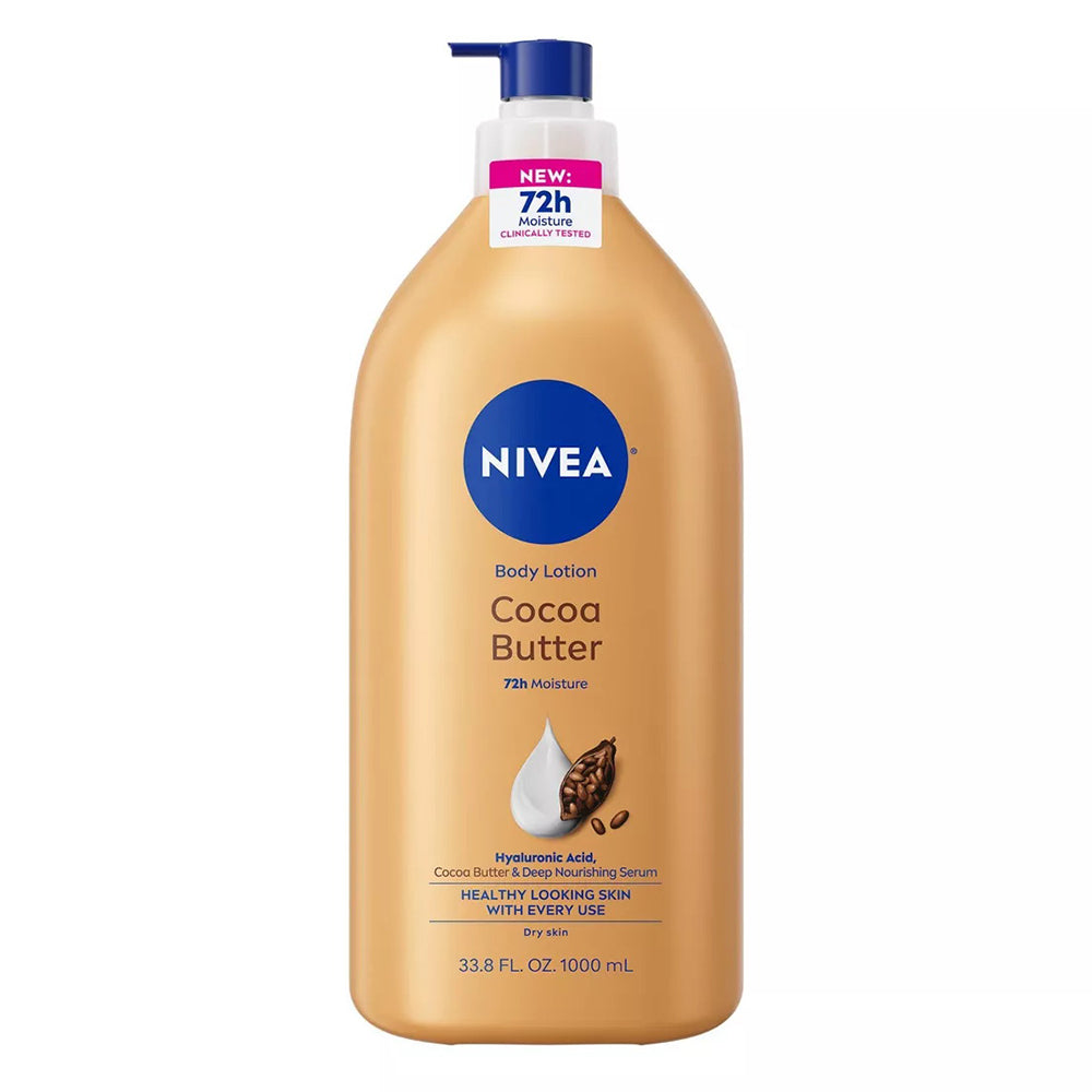 Nivea Cocoa Butter Body Lotion Moisture for Dry Skin with Hyaluronic Acid for Healthy Looking Skin 33.8Oz (1000ml)