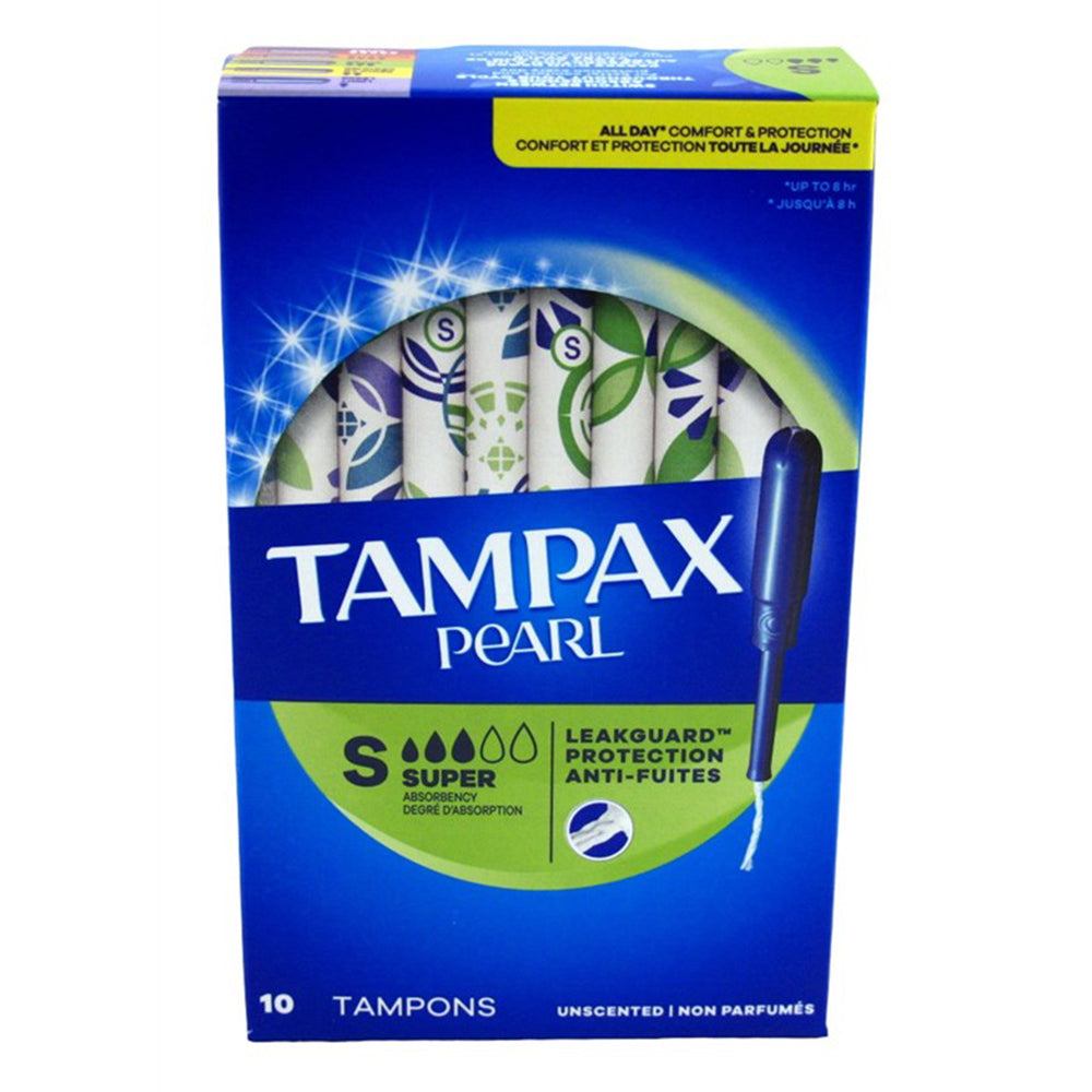 Tampax Pearl Tampons Super Unscented for Menstrual Flow Absorption and Leak Protection 10Ea