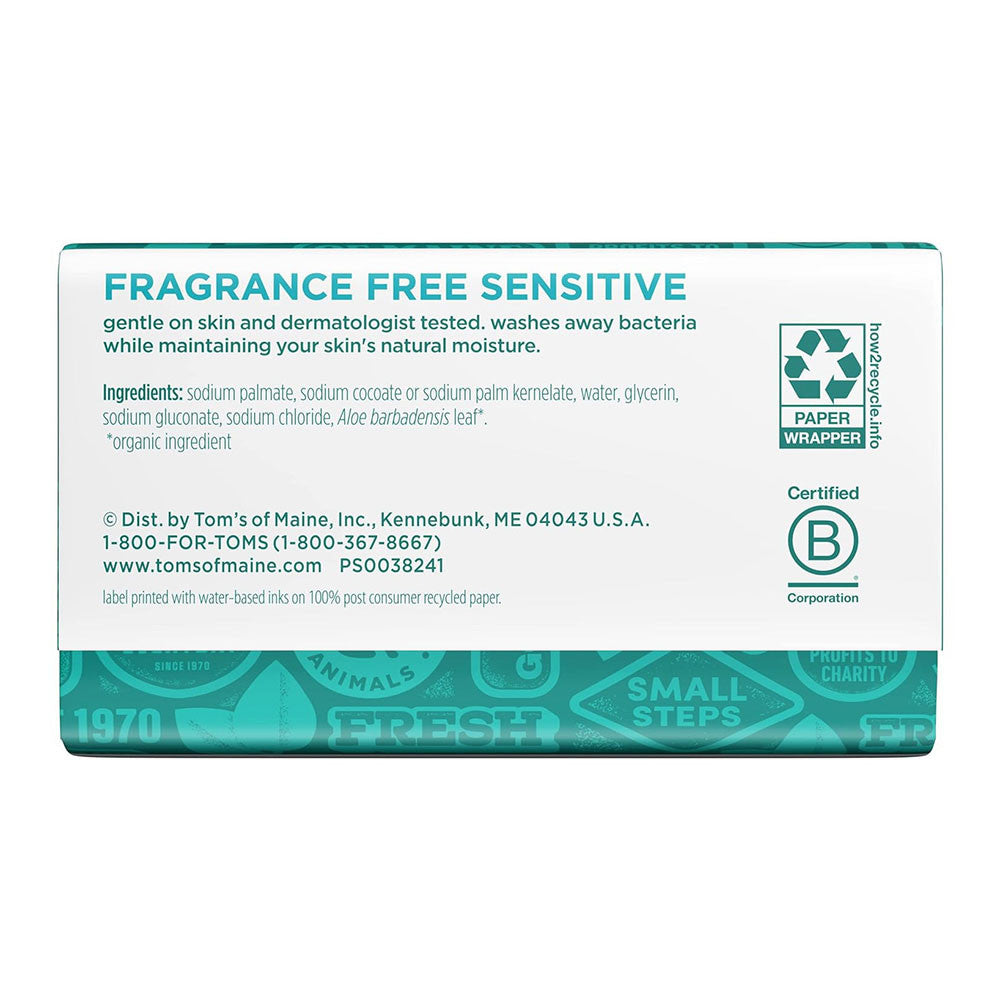 Toms of Maine Natural Beauty Bar Soap For Sensitive Skin With Aloe Vera, Fragrance Free, 5 Oz