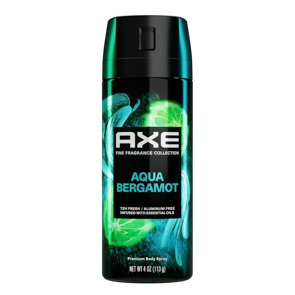 AXE Fine Fragrance Mens Fresh Deodorant Body Spary Aqua Bergamot Infused with Essential Oils 4Oz (113g)