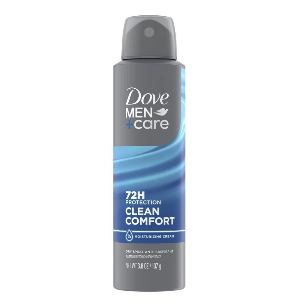Dove Men Plus Care Antiperspirant Dry Spray Clean Comfort Odor Protection 3.8Oz (107g) 2Ea