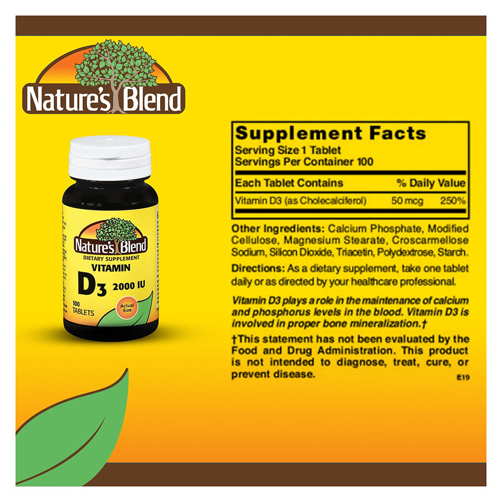 Natures Blend Vitamin D3 2000 Iu Tablets, 100 Ea