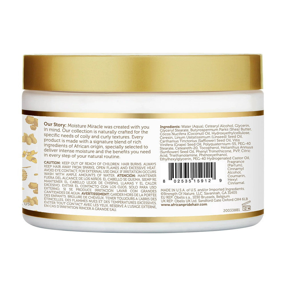 African Pride Moisture Miracle Curl Cream with Shea Butter and Flaxseed Oil, 12 Oz
