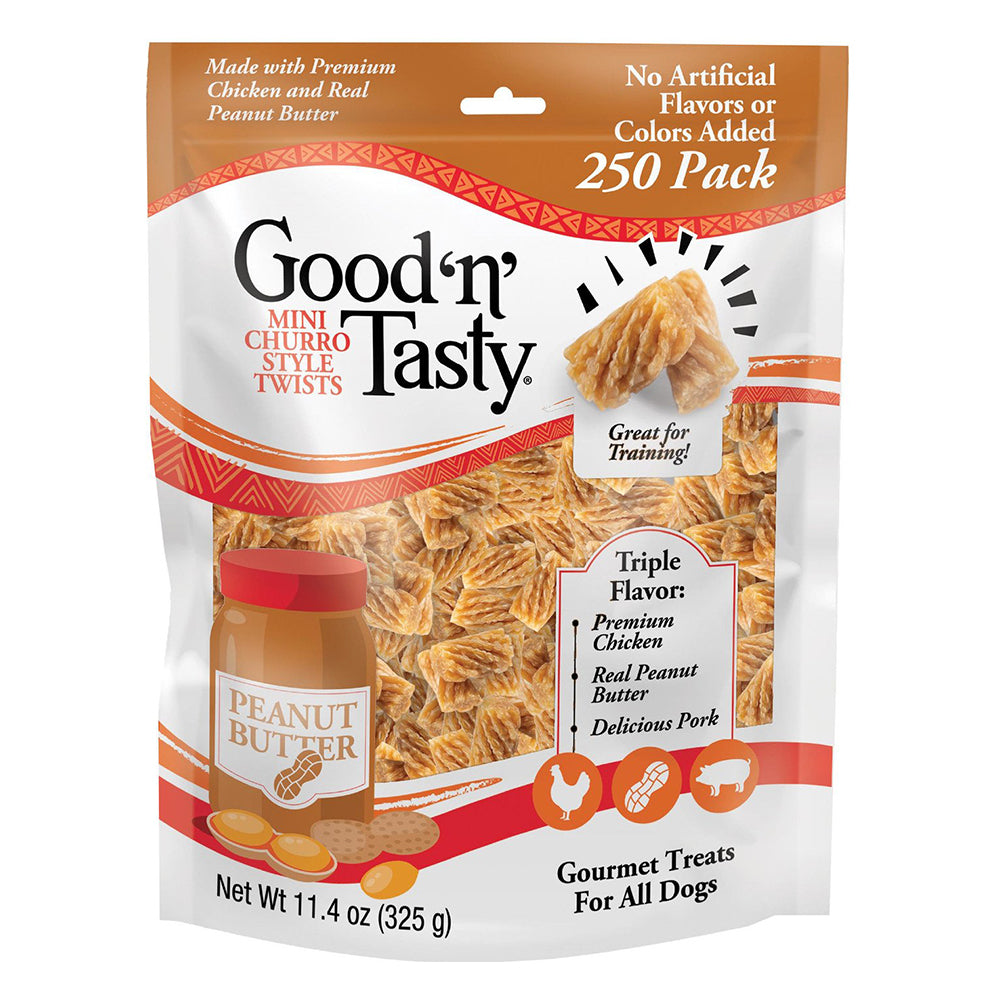 Good N Tasty Triple Flavor Mini Churro Style Twists for Dog Rewards Training and Crunchy Treats 11.4Oz (325g)