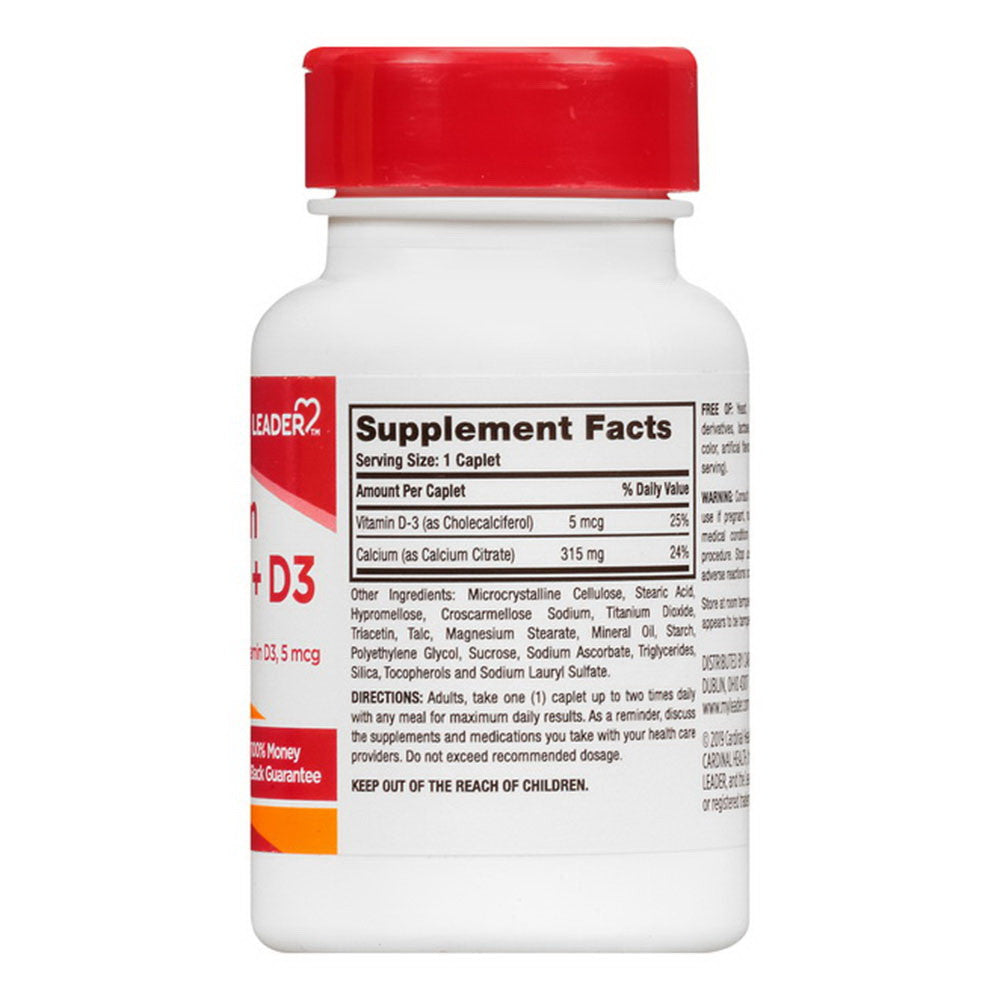 Leader Calcium Citrate Plus D3 Dietary Supplement Caplets, 60 Ea