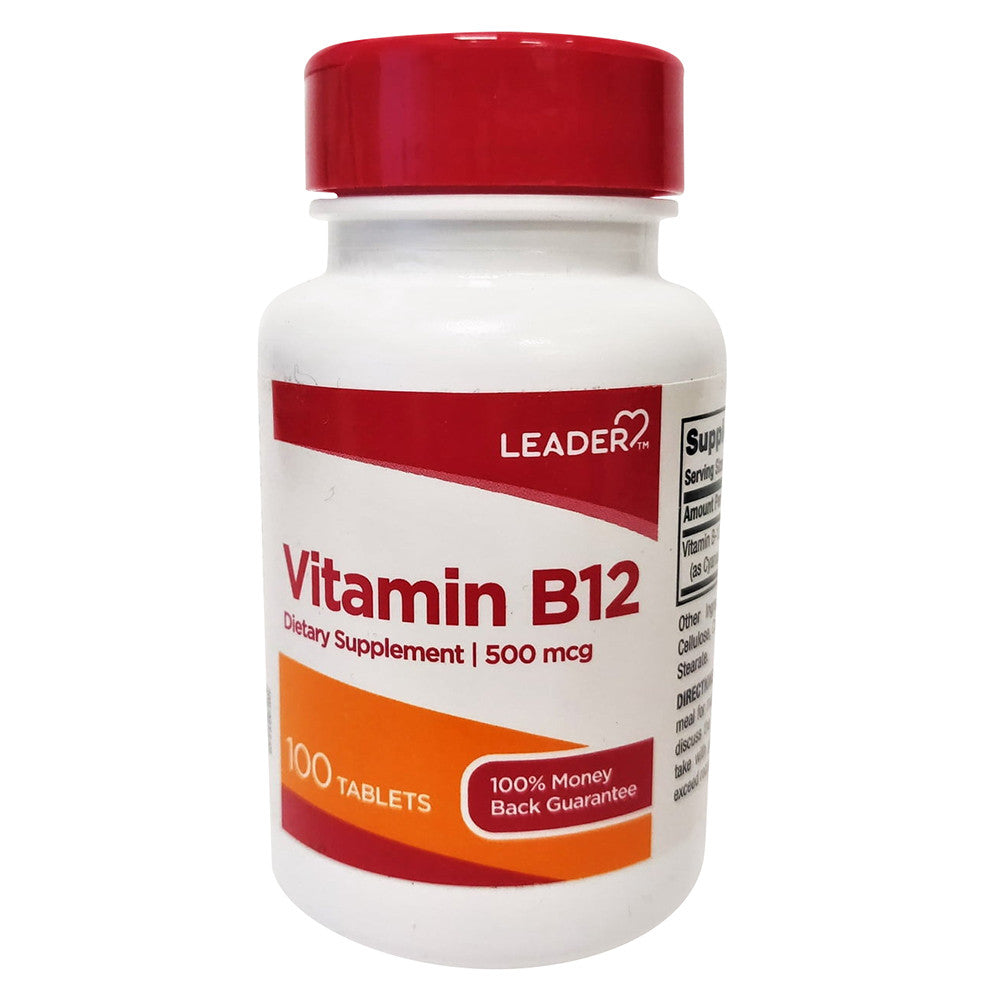 Leader Vitamin B12 Dietary Supplement 500 Mcg Tablets, 100 Ea
