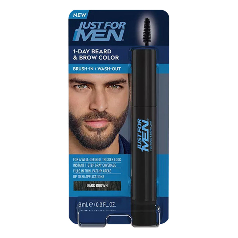 Just For Men 1 Day Beard and Brow Color Dark Brown for Well Defined Thicker Look 0.3Oz (9ml)