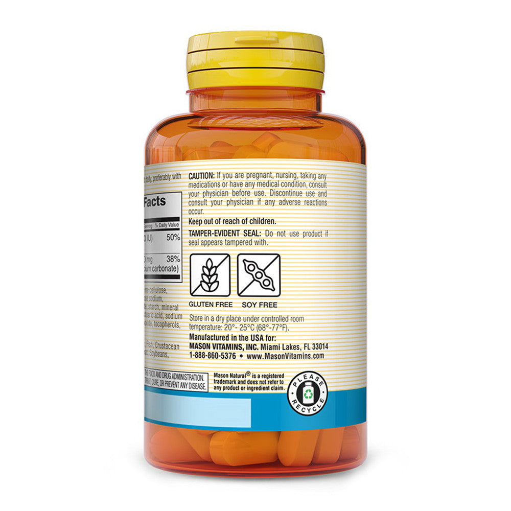 Mason Natural Calcium 500 Mg with Vitamin D3 Tablets for Bone Health, 60 Ea