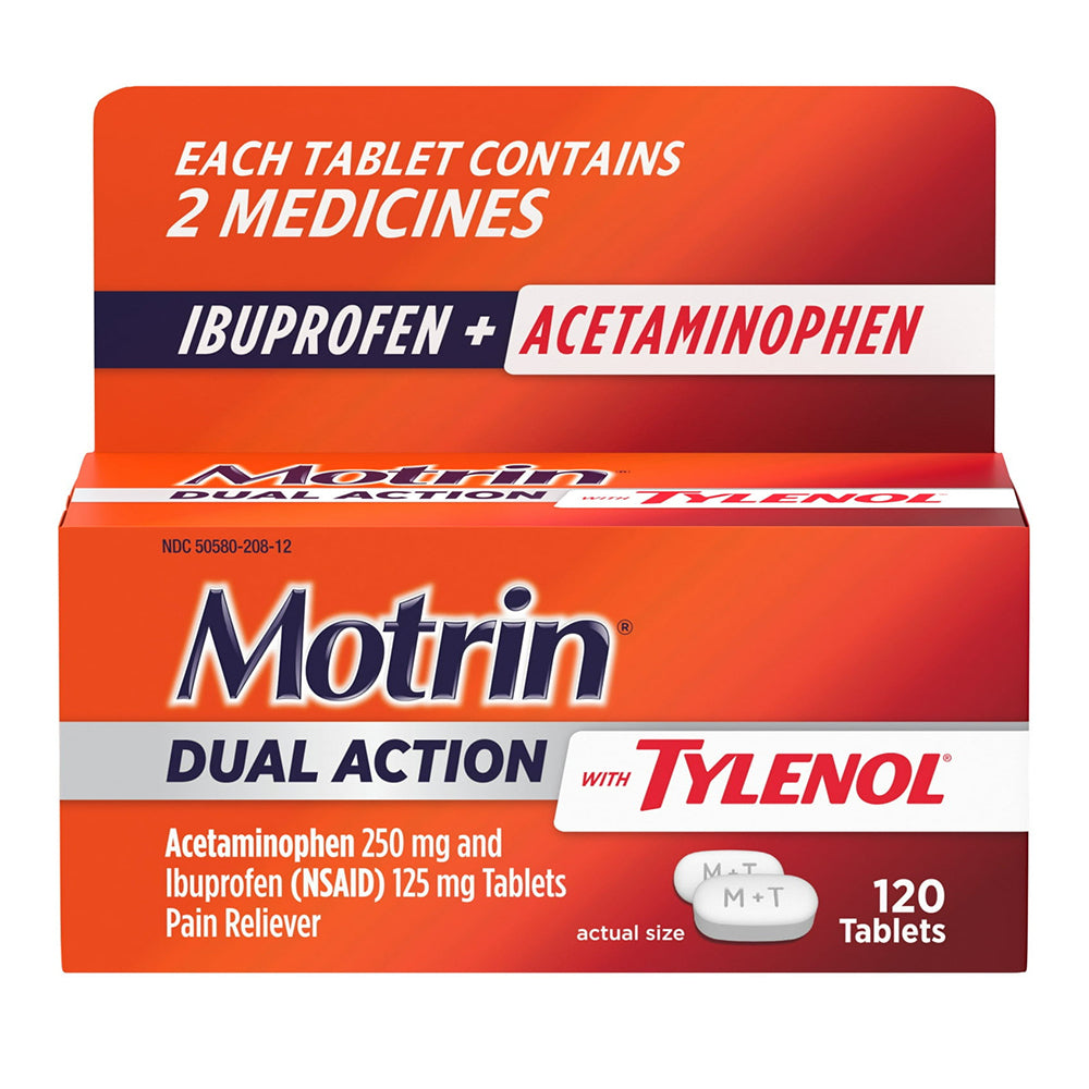 Motrin Dual Action Tablets with Ibuprofen and Acetaminophen for Pain Relief 120Ea