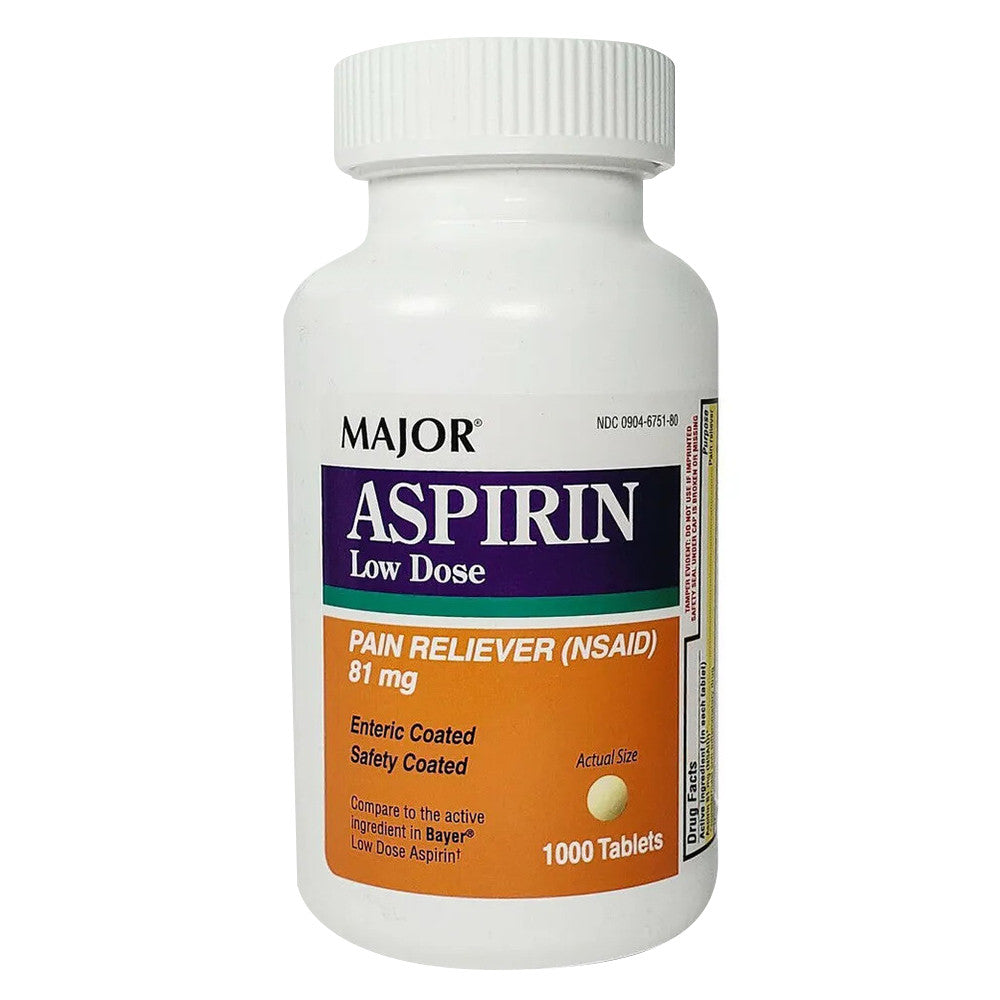 Major Aspirin Low Dose 81 Mg Pain Reliever Tablets, 1000 Ea