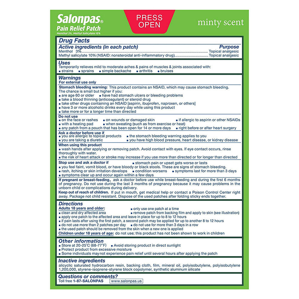 Salonpas Arthritis 12 Hours Pain Relief Pain Relieving Patch, 20 Ea
