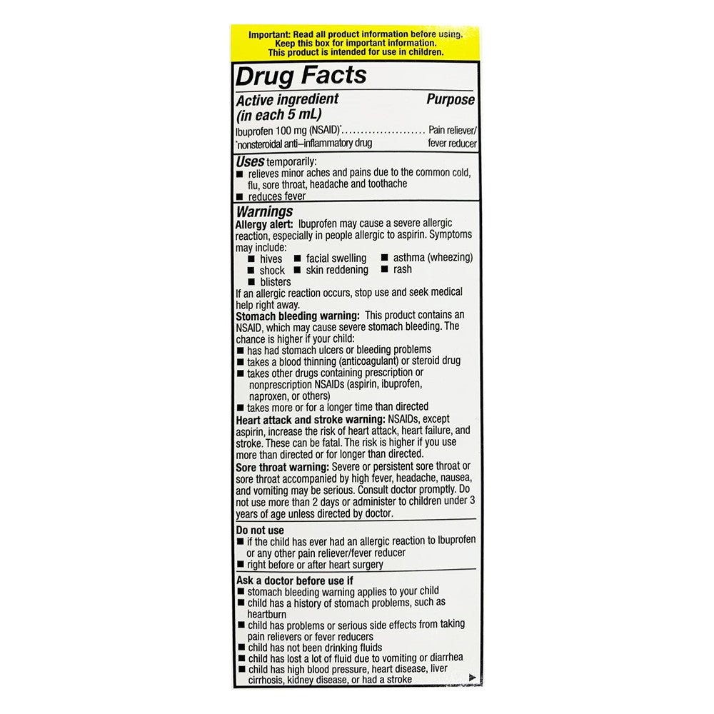 Camber Childrens Ibuprofen Oral Suspension for Pain and Fever, Original Berry Flavor, 4 Oz