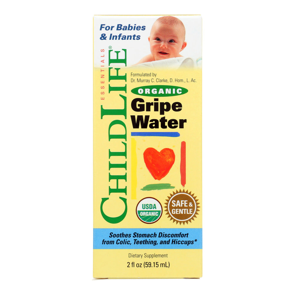 ChildLife Organic Gripe Water for Babies and Infants Liquid Herbal Supplement Soothing and Calming herbs for Bloating and Stomach Discomfort 2Oz (59ml)