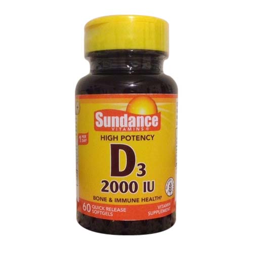 Sundance High Potency Vitamin-D3 2000 LU Softgels For Bones And Immune Health, 60 Ea