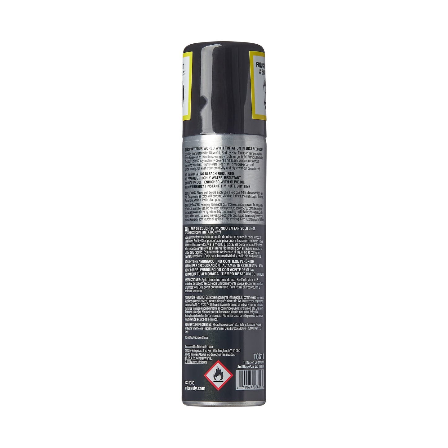 Kiss Tintation Jet Black Temporary Hair Color Spray for Gray Root Coverage Smudge Proof 2.82Oz (80g)