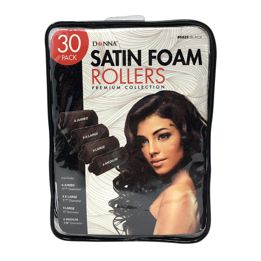 Donna Satin Foam Rollers, 6825 Black, 30 Ea