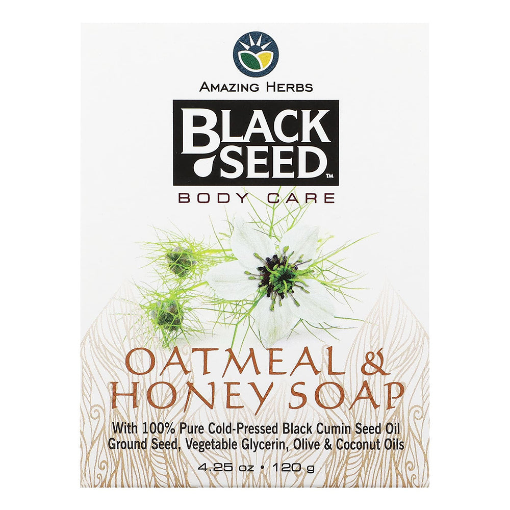 Amazing Herbs Black Seed Body Care Soap Oatmeal and Honey for Nourishing Skin Care 4.25Oz (120g)