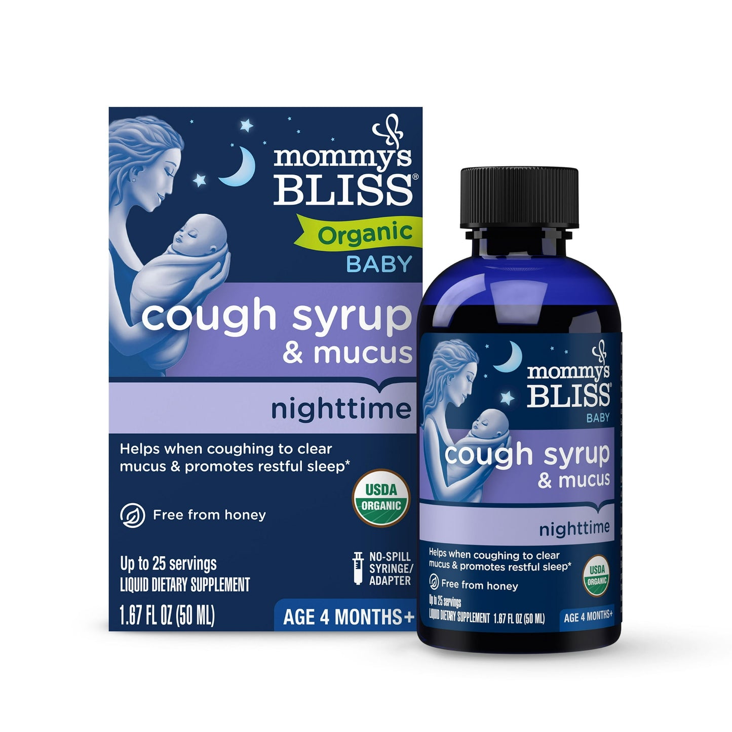 Mommys Bliss Organic Cough Syrup and Mucus Relief, Night Time, 1.67 Oz