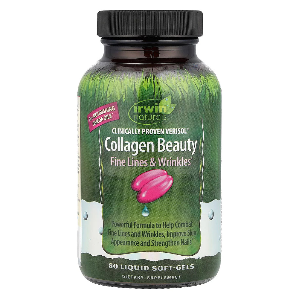 Irwin Naturals Collagen Beauty Softgels for Skin Elasticity Firmness and Healthy Hair and Nails 80Ea