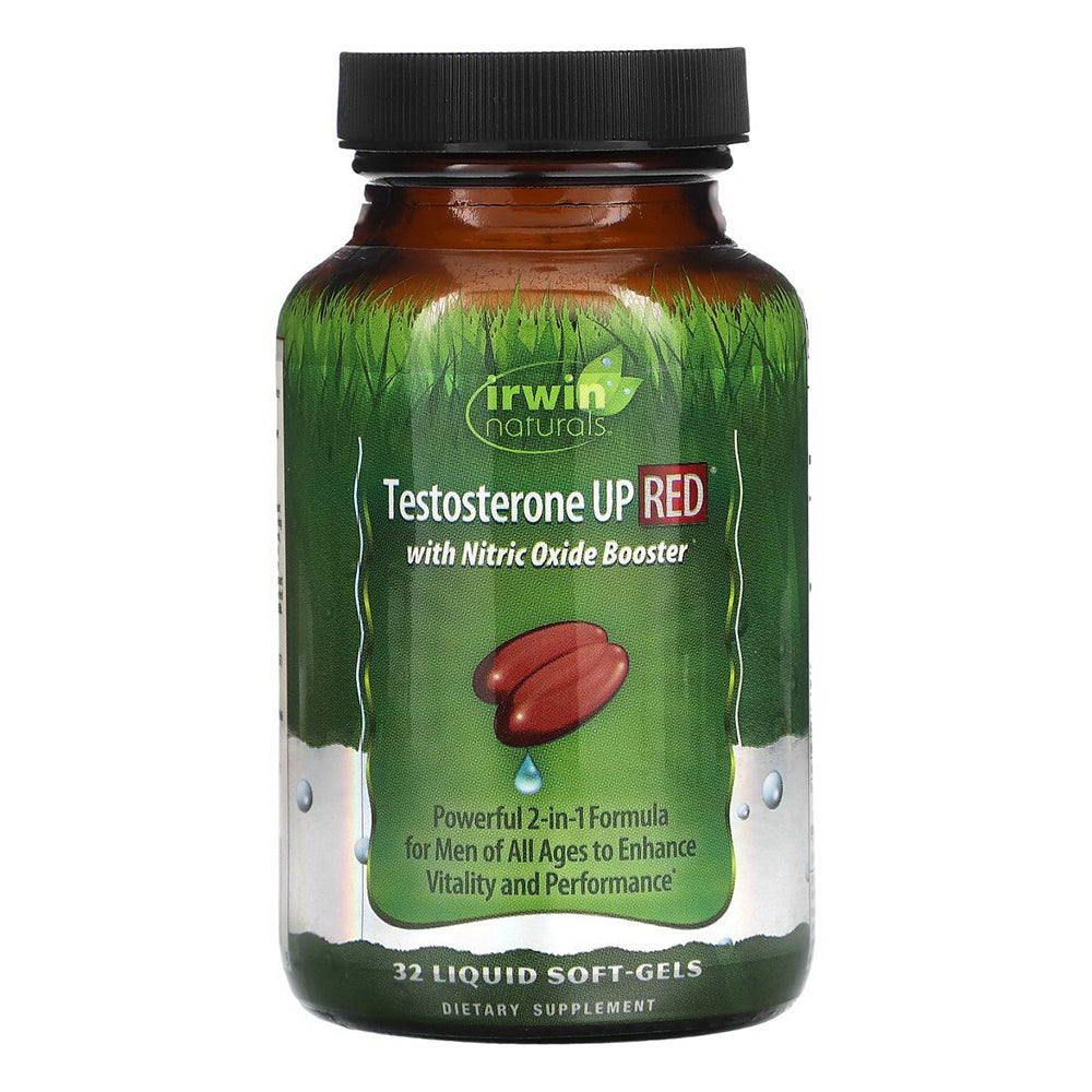 Irwin Naturals Testosterone UP Red Nitric Oxide Booster Liquid Soft Gels Enhance Vitality and Performance 32Ea