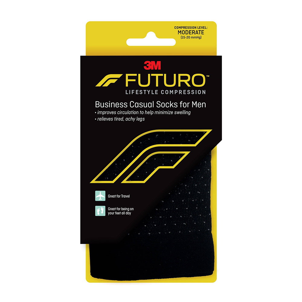 3M Futuro Mens Business Casual Pair Socks Black Helps Improve Circulation Relieve Swollen Ankles and Legs 1Ea