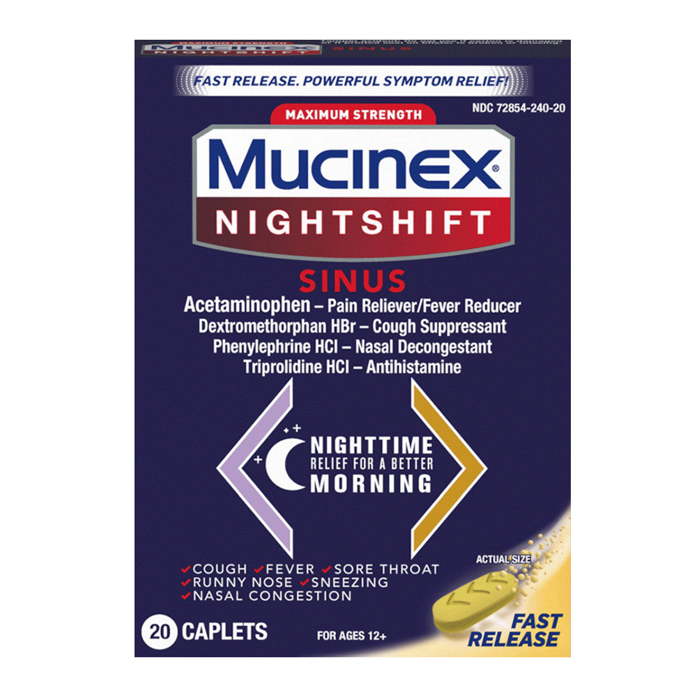 Mucinex Nightshift Sinus Caplets, 20 Ea
