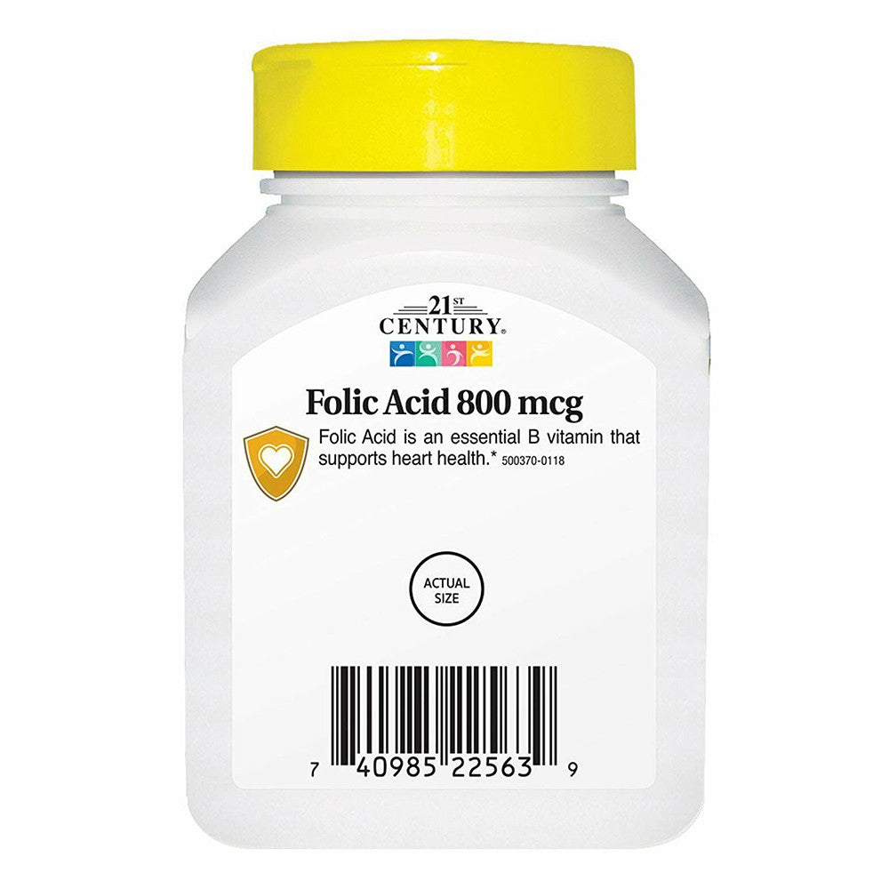 21st Century Folic Acid 800 Mcg Heart Health Support Supplement Tablets, 180 Ea
