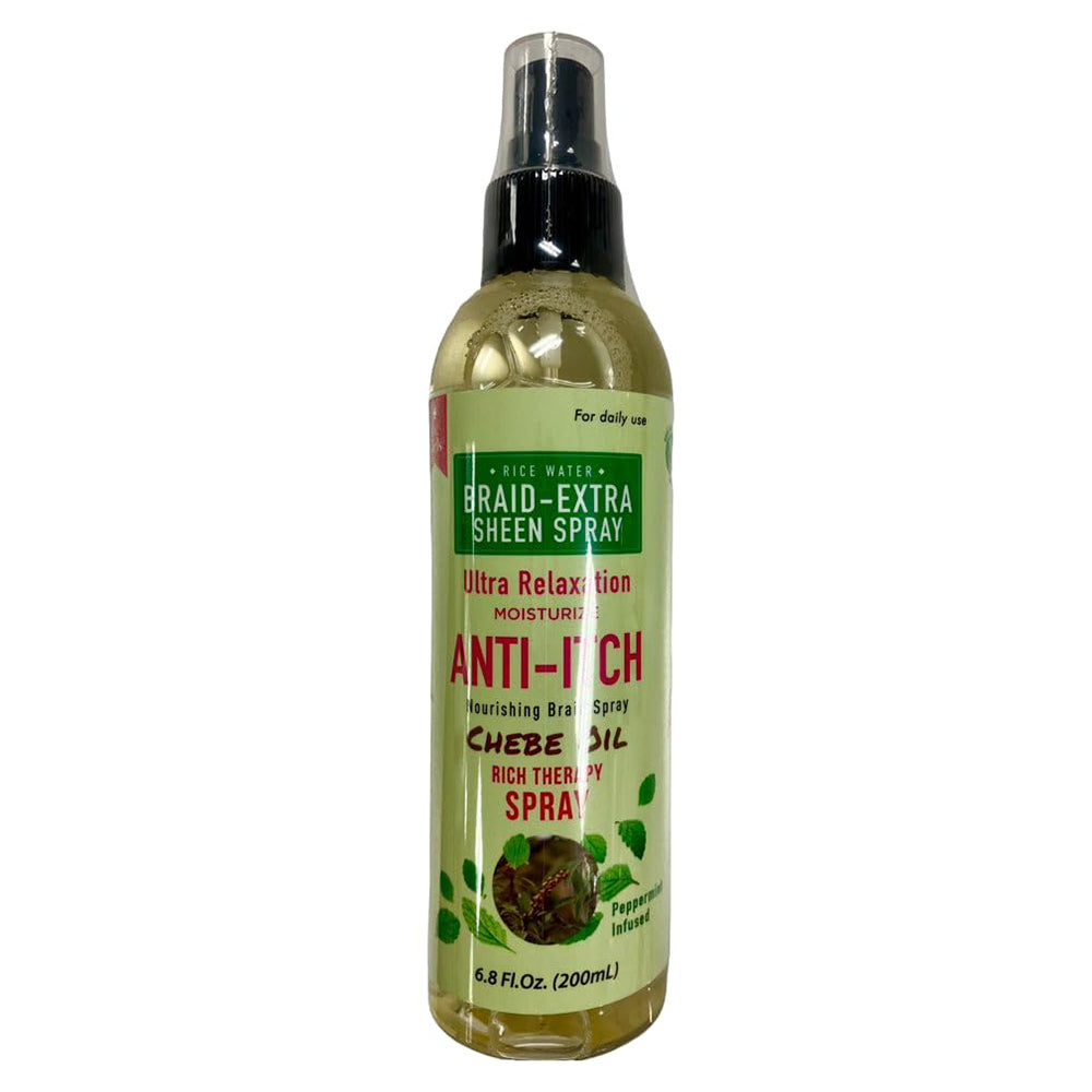 Dr Girls Braid Extra Sheen Spray Anti Itch with Chebe Oil Soothes Dry Scalp Strengthens and Protective Hair Spray 6.8Oz (200ml)
