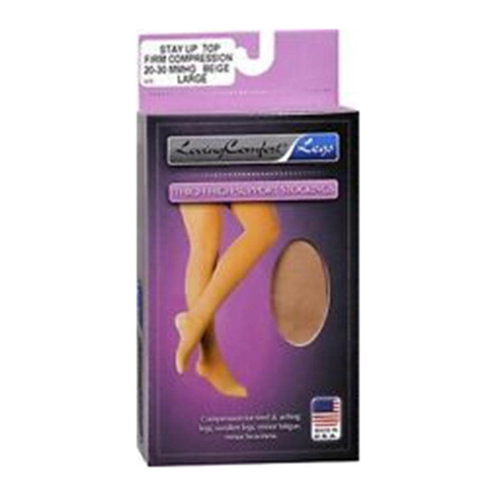 Loving Comfort Surgical Weight Thighs Highs Stay Top 20 to 30Mmhg Closed Toe Unisex Beige Large, 1 Pair