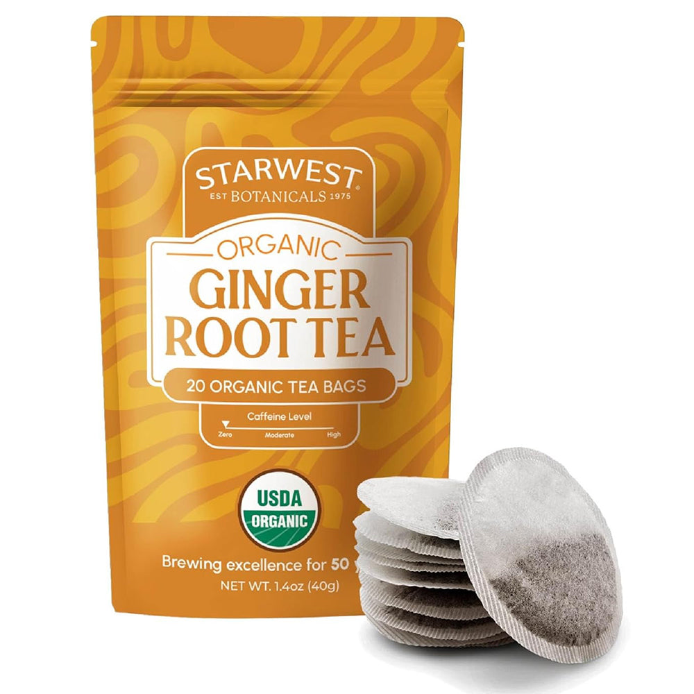 Starwest Botanicals Ginger Root Organic Tea Bags Caffeine Free Supports Digestion 20Ea
