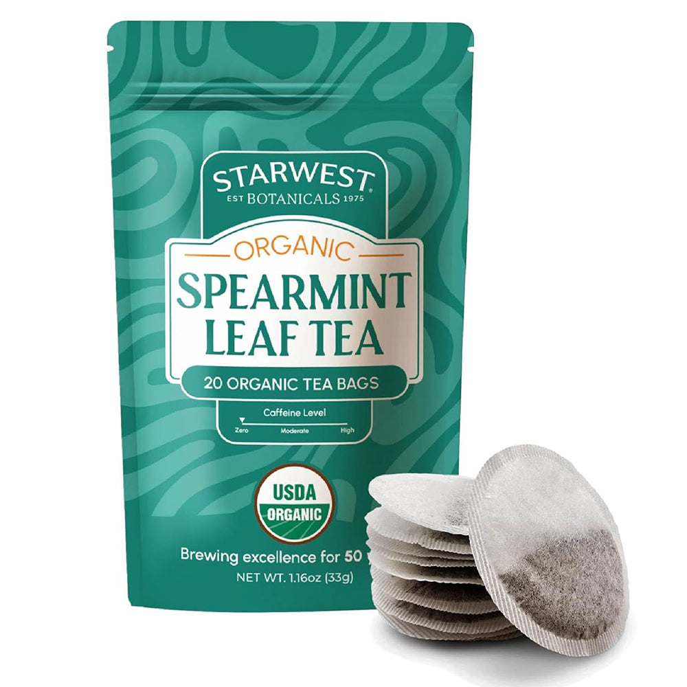 Starwest Botanicals Organic Spearmint Leaf Tea Caffeine Free Herbal Tea Promotes Calm Tea Bags 20Ea