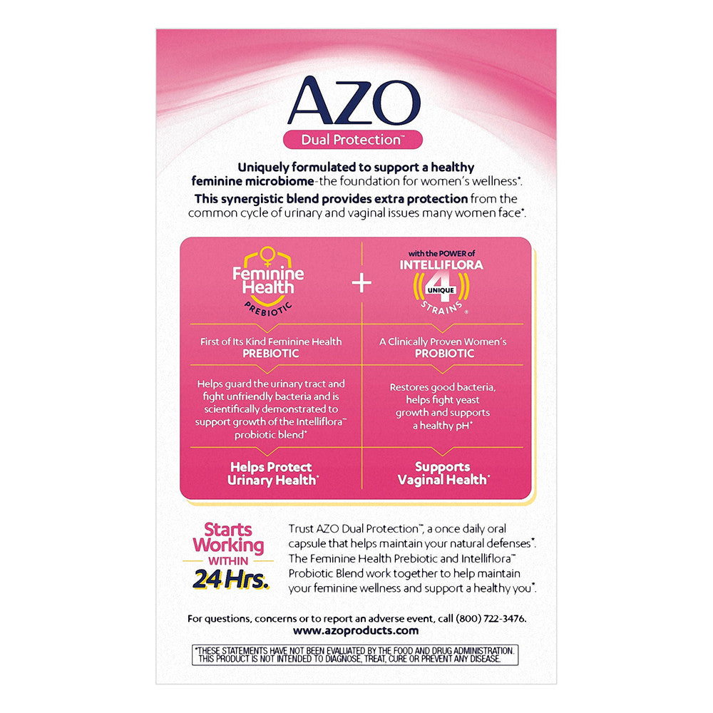 Azo Dual Protection Urinary and Vaginal Prebiotic Support Capsules, 30 Ea