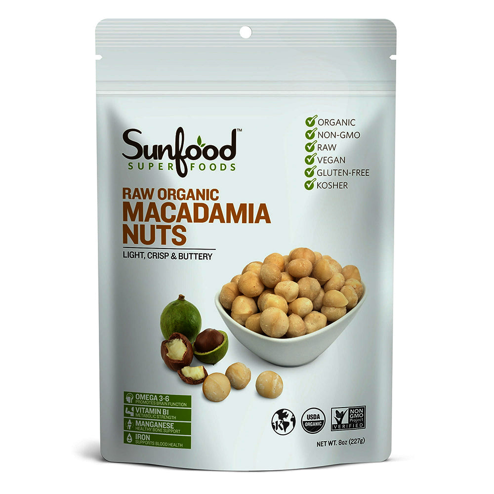 Sunfood Superfoods Raw Organic Macadamia Nuts for Heart Health and Energy Support 8Oz (227g)