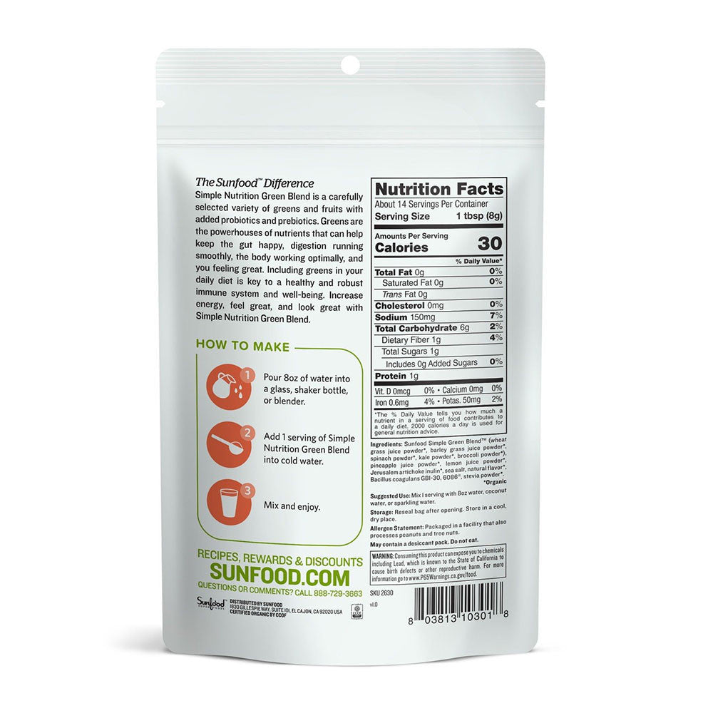 Sunfood Superfoods Organic Simple Nutrition Green Blend, 4 Oz