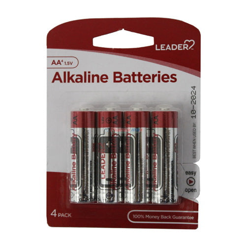 Leader Alkaline 1.5V Batteries AA, 4 Ea
