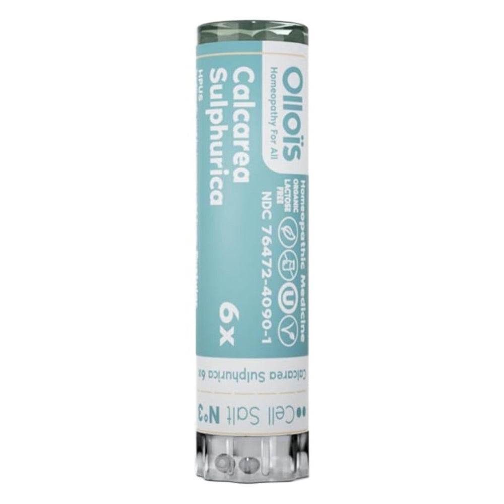 Ollois Organic Calcarea Sulphurica 6X Temporary Relief from Pustular Acne Itchy Skin and Joint Health 80 Pellets 1Ea