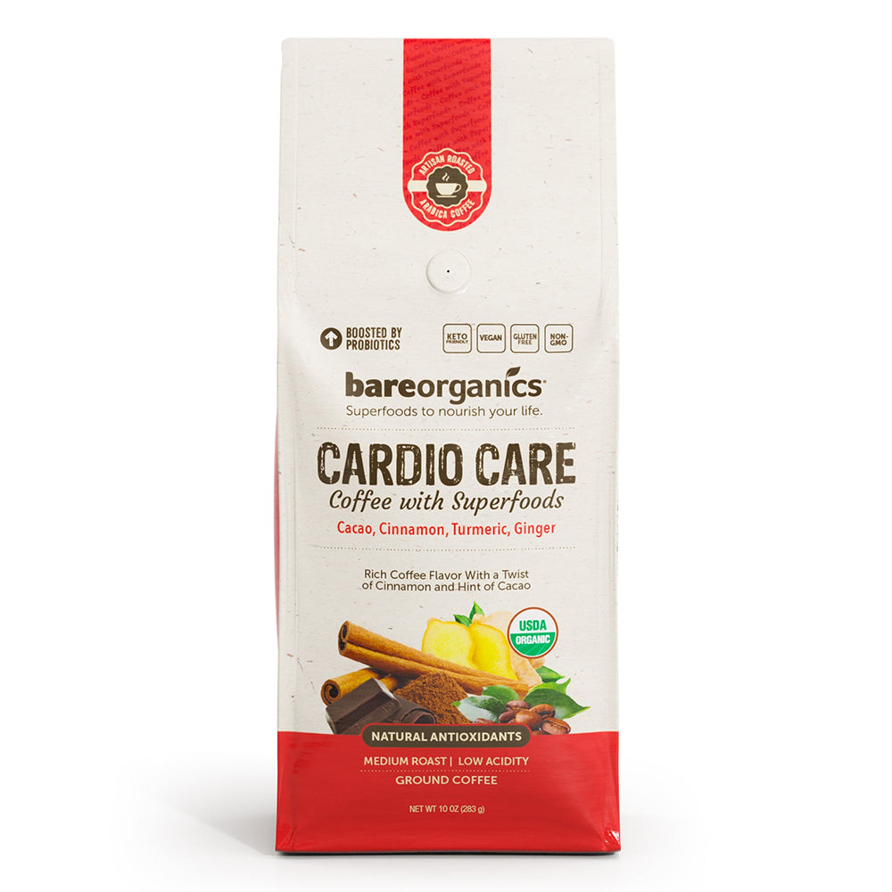 Bareorganics Cardio Care Ground Coffee with Superfoods Natural Antioxidants Supports Heart Health 10Oz (283g)
