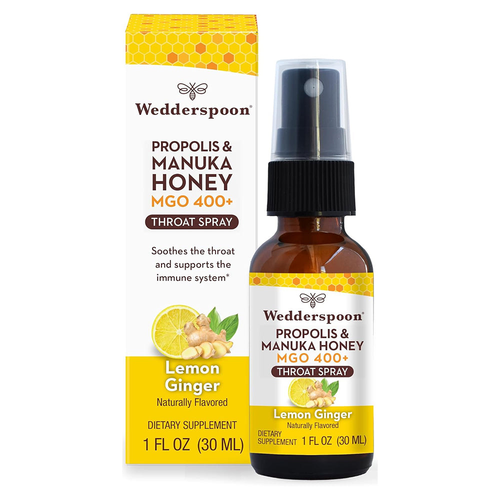 Wedderspoon Propolis and Manuka Honey Throat Spray Lemon and Ginger Flavor 1Oz (30ml)